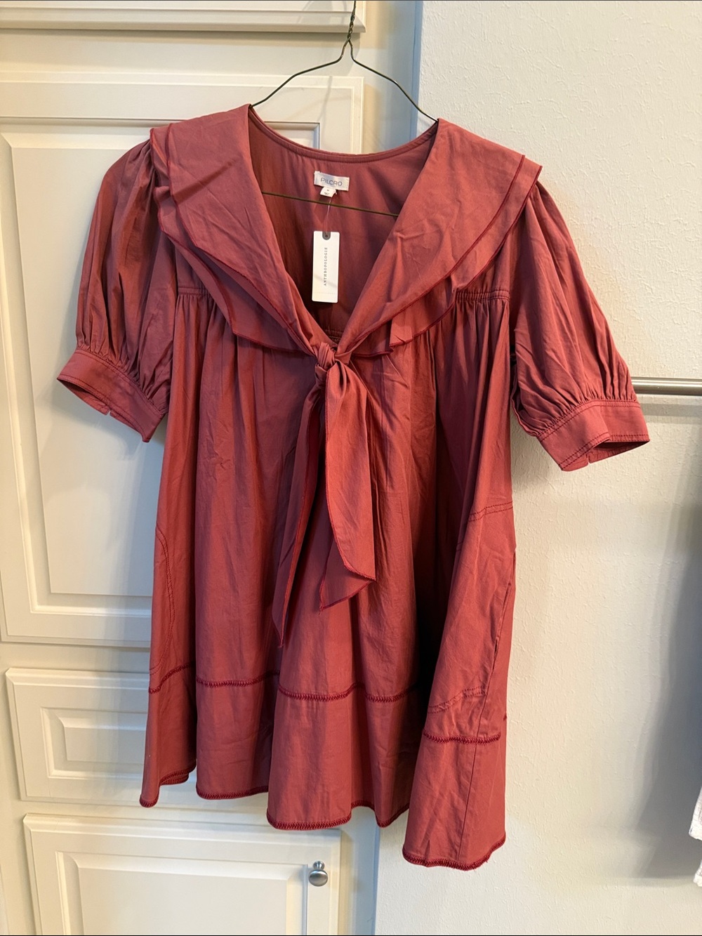Pilcro/Anthropologie Tie-Neck Sailor Collar Tunic - Mauve color w/ tags